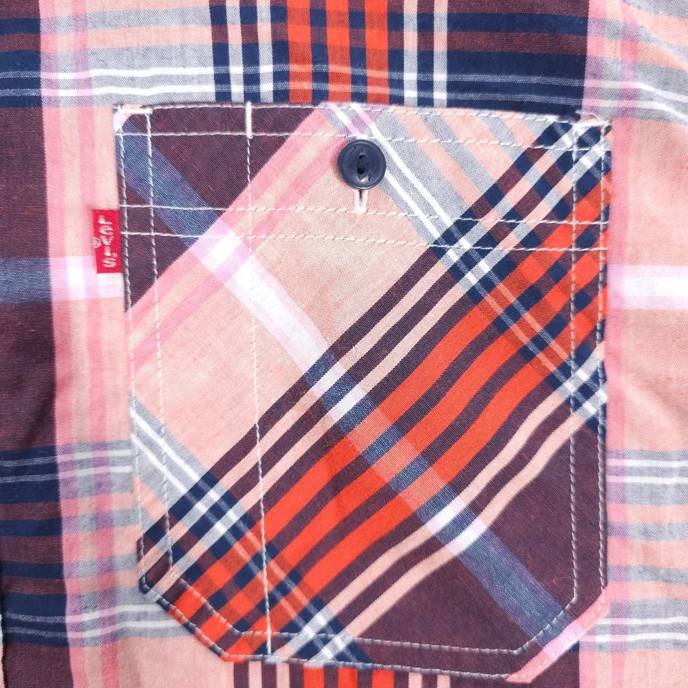Skate Levis Shirt Mens S Orange Plaid Short Sleeve Button Up Streetwear Pocket - Picture 3 of 7